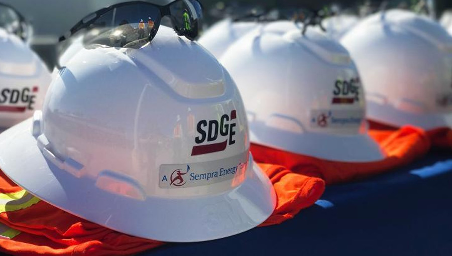 SD&GE safety helmet, vests, and goggles