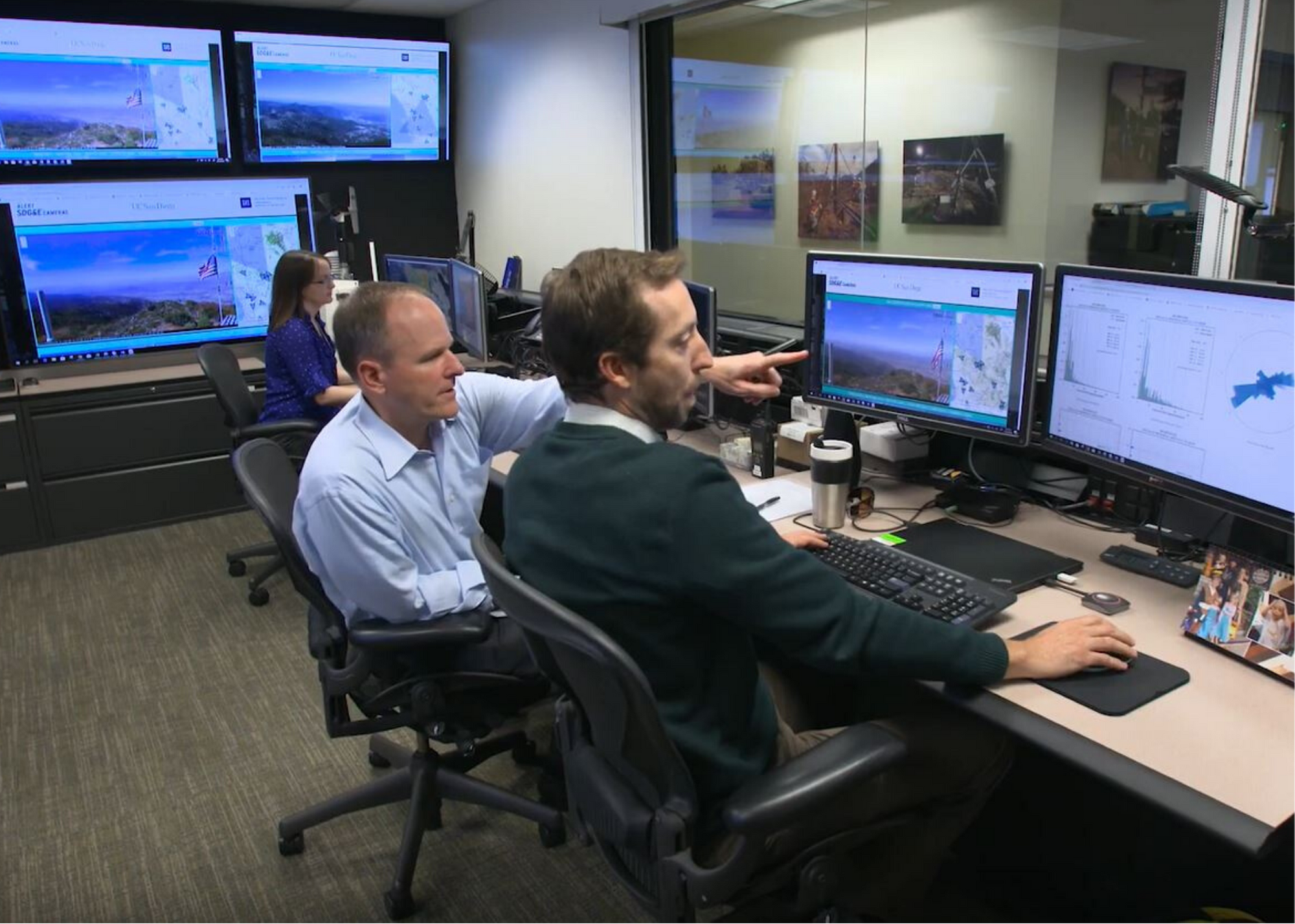 Carrie's Fire Science and Climate Adaptation coworkers working in the SDG&E Weather Center
