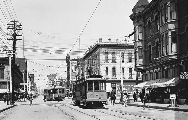 Two Street Cars at 5th and Market Downtown